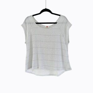 Semi-Sheer Silver Striped Top M/L Metallic Shimmer Short Sleeve Y2K 90s Chic CBK